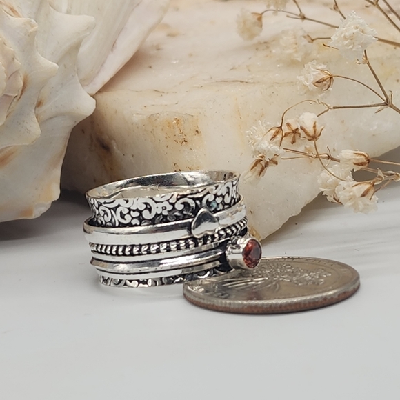 Bohemian Spinner Silver 925 Ring Garnet Stone - Picture 2 of 10